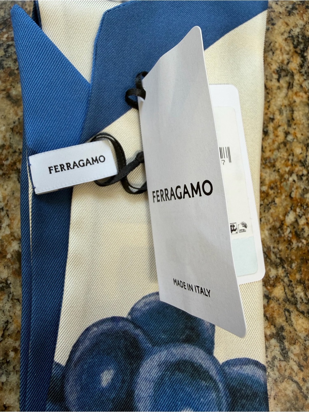 Brand New $270 Ferragamo Silk Skinny Scarf in Blue and Green - Picture 3 of 4
